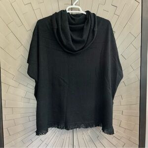 Neiman Marcus Black Poncho Cowl Neck Bottom Fringe Cashmere Sweater